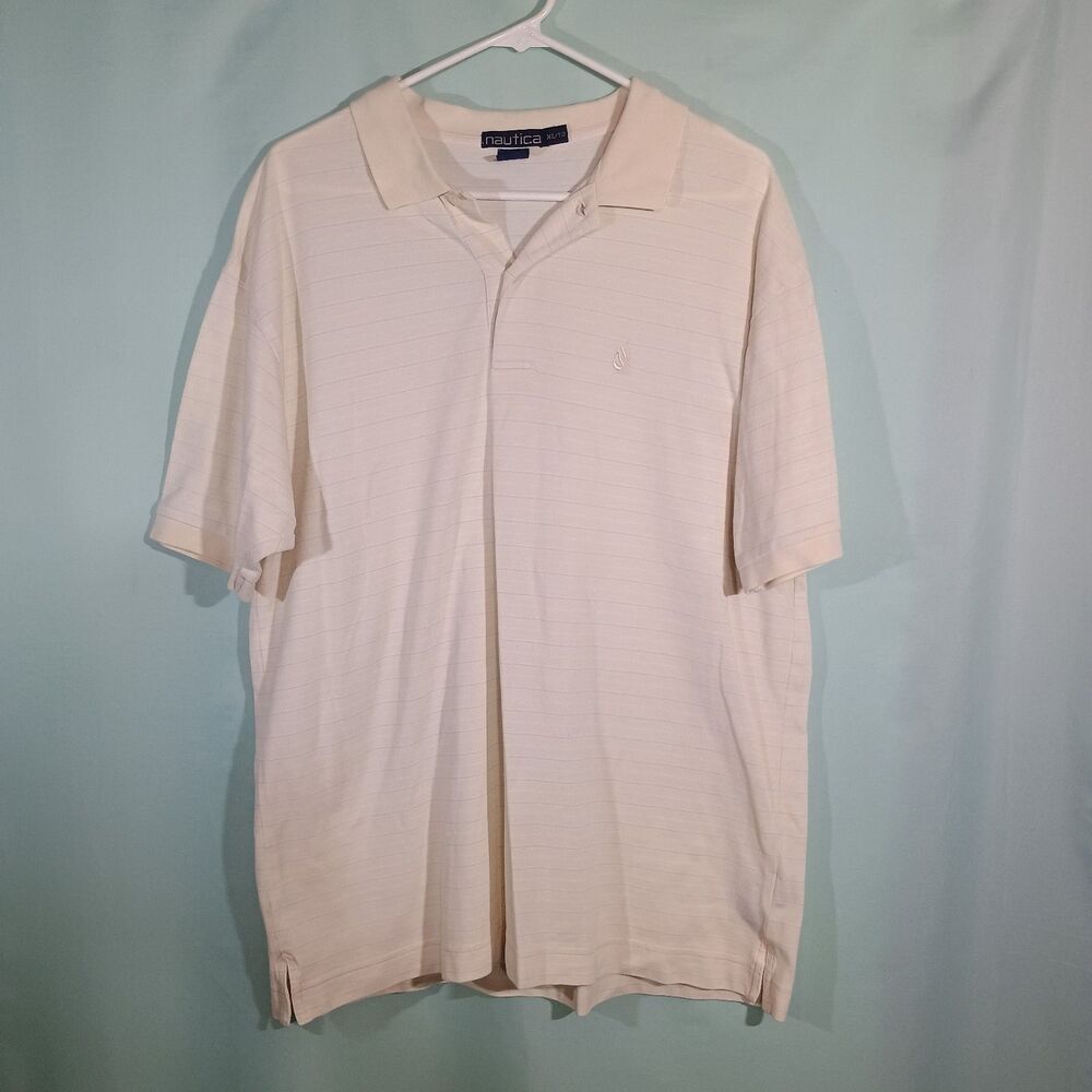 Nautica Polo Shirt Mens Beige Short Sleeve Classic Fit Casual Golf Shirt
